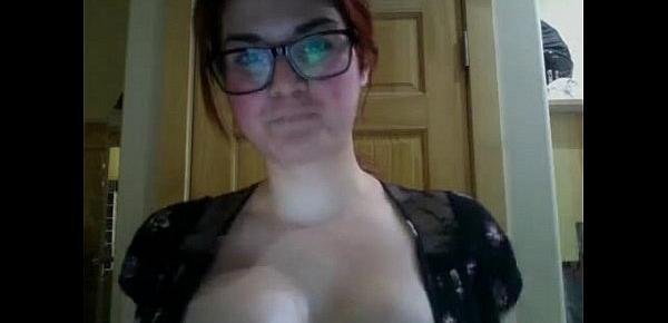  This brunette with glasses shows flash her big boobs